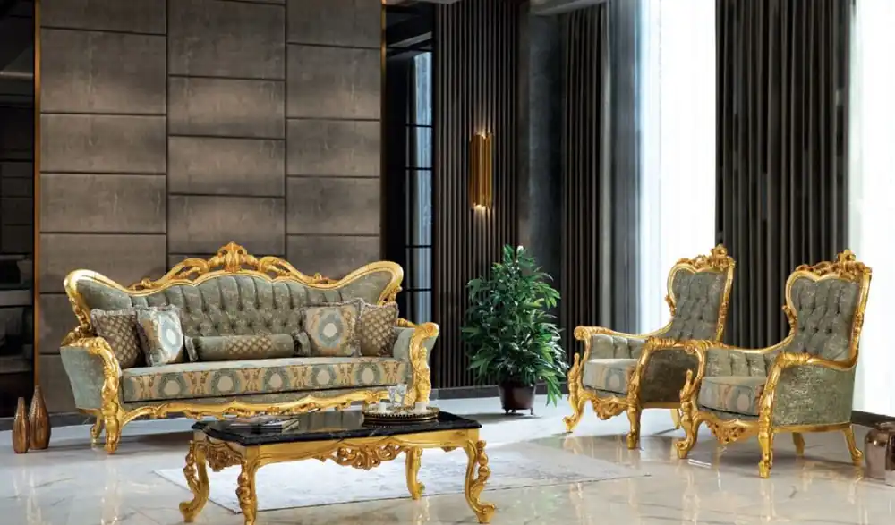 Casa Padrino luxury baroque living room set green / black / gold - 2 Sofas & 2 Armchairs & 1 Coffee Table - Handcrafted living room furniture in baroque style - Noble & Magnificent Rabatt