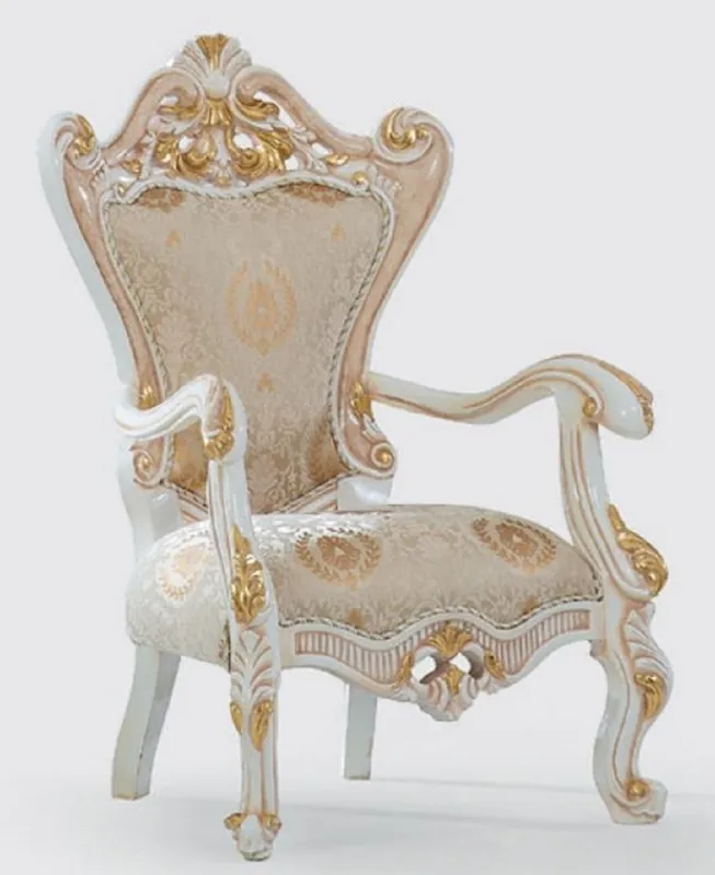Casa Padrino luxury baroque armchair beige / white / gold 85 x 75 x H. 128 cm - Handmade living room armchair with elegant pattern - Baroque living room furniture - Noble & Magnificent Geprüft