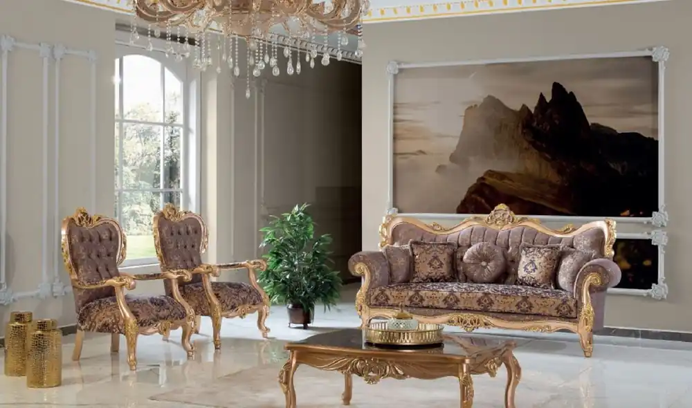 Wochenendangebot Casa Padrino Luxury Baroque Living Room Set Purple / Gray / Gold - 2 Sofas & 2 Armchairs & 1 Coffee Table - Handmade Living Room Furniture in Baroque Style - Noble & Magnificent