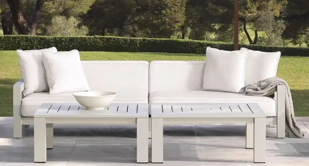 Casa Padrino luxury garden sofa white / sand 273.5 x 100 x H. 72 cm - Weatherproof garden terrace sofa with cushions - Hotel Furniture - Luxury Quality Online Kaufen