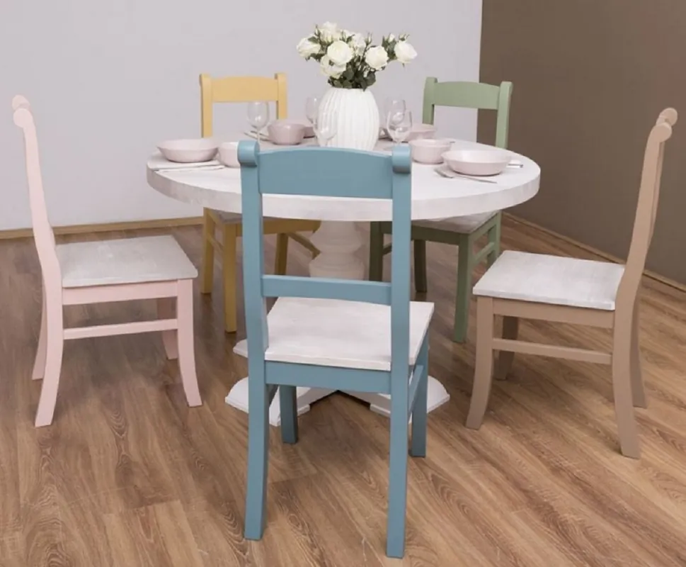 Direktkauf Casa Padrino country style dining room furniture set light gray / colorful - 1 Dining Table & 5 Dining Chairs - Solid wood dining room furniture - Country style furniture