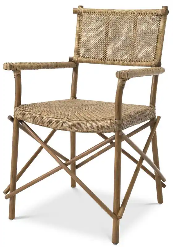 Rabatt Casa Padrino luxury dining chair natural 58.5 x 55.5 x H. 91.5 cm - Solid wood chair with armrests and hand woven rattan - Luxury dining room furniture