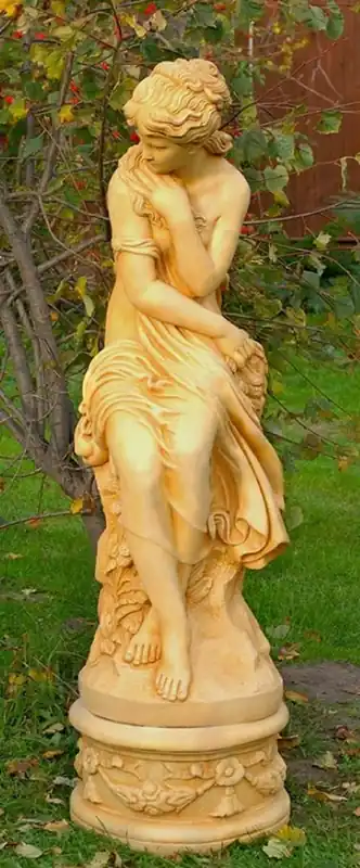 Casa Padrino Art Nouveau Deco Sculpture Girl Antique Style Cream H. 160 cm - Magnificent Garden Statue with Base - Garden Sculpture - Stone Figure - Garden & Terrace Decoration Accessories Mega-Angebot