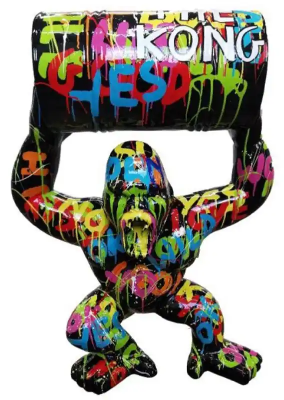Beliebt Casa Padrino Designer Deco Sculpture Gorilla Monkey with Barrel Black / Colorful H. 100 cm - Weatherproof Deco Figure - Designer Deco Animal Figure