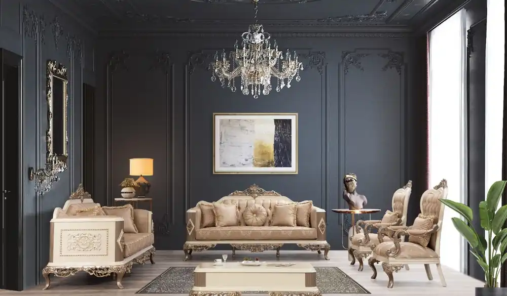 Neu Casa Padrino luxury baroque living room set brown / white / gold - 2 Sofas & 2 Armchairs & 1 Coffee Table - Ornate Baroque Living Room Furniture