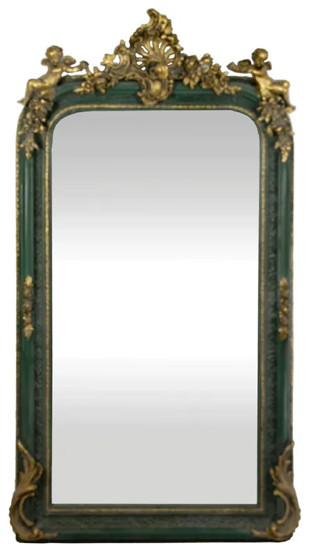 Online Kaufen Casa Padrino baroque wall mirror green / antique gold 85 x H. 160 cm - Magnificent Baroque Mirror with Beautiful Decorations and Decorative Angel Figures