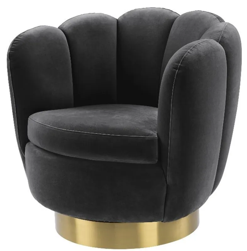 Casa Padrino luxury swivel armchair dark gray / brass 90 x 80 x H. 80 cm - Living Room Velvet Armchair - Luxury Furniture Preisreduziert
