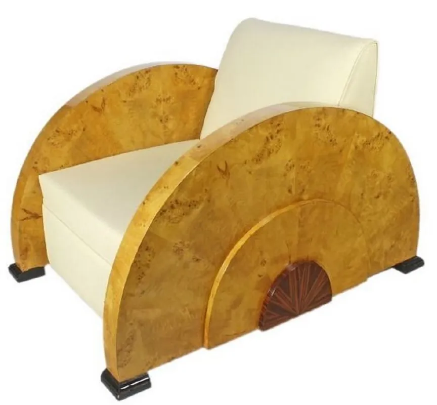 Expressversand Casa Padrino Art Deco Armchair White / Light Brown 75 x 110 x H. 80 cm - Lounge Armchair - Art Deco Furniture - Luxury Quality