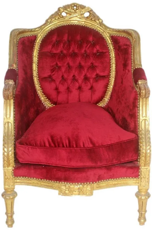 Casa Padrino Baroque Throne Armchair Bordeaux Red / Gold 70 x 70 x H. 110 cm - Sumptuous Handcrafted Royal Armchair - Wedding Armchair - Baroque Furniture Mega-Angebot