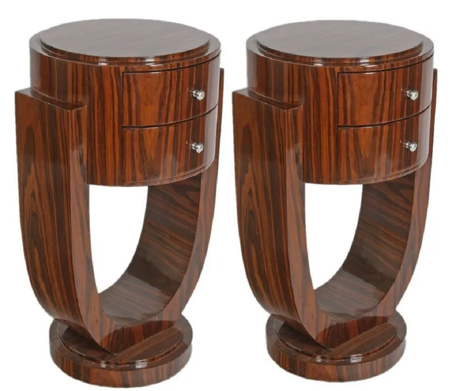 Bestpreis Casa Padrino Art Deco Side Table Set Brown 45 x 40 x H. 75 cm - Mahogany Side Tables with 2 Drawers - Luxury Quality