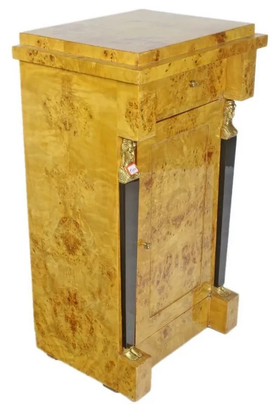 Casa Padrino baroque burl wood pillar with door and drawer light brown / black / gold 60 x 40 x H. 80 cm - Baroque Furniture Super-Preis