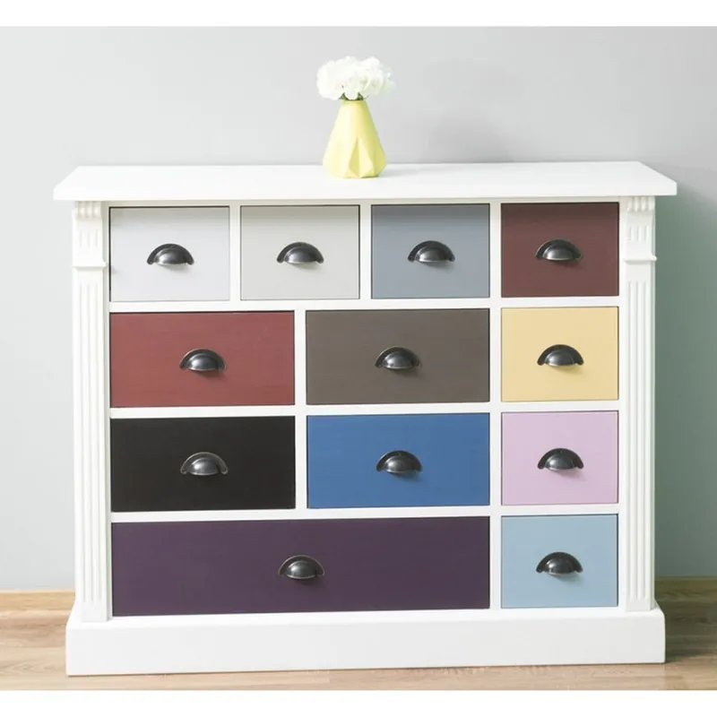 Casa Padrino country style chest of drawers white with 12 colorful drawers - office furniture in country style Saisonangebot