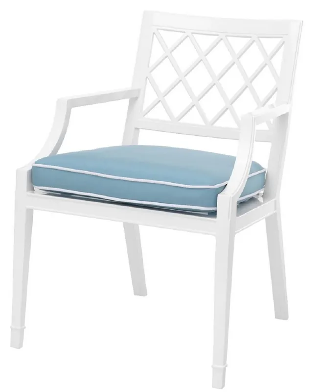 Neue Ware Casa Padrino luxury dining chair with armrests and cushion white / light blue 60 x 66 x H. 87 cm - Aluminum Kitchen Chair - Dining Room Furniture