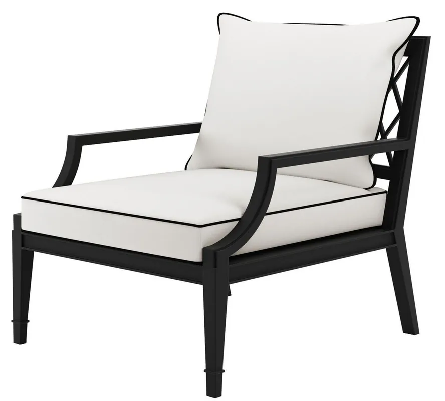 Sonderangebot Casa Padrino luxury armchair with cushions matte black / white 68.5 x 80 x H. 79 cm - Armchair Made of High Quality Durable Aluminum - Living Room Furniture - Garden Furniture - Gastronomy Furniture