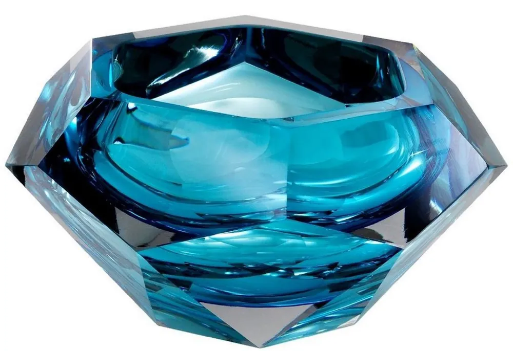 Casa Padrino Luxury Crystal Glass Bowl Blue 20 x 20 x H. 9.5 cm - Hexagonal Decorative Bowl - Luxury Accessories Must-Have