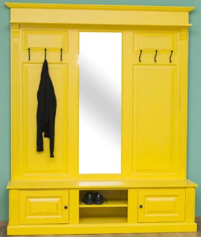 Casa Padrino Country Style Wardrobe Antique Yellow 180 x 41 x H. 210 cm - Solid Wood Wardrobe with Mirror - Country Style Wardrobe Furniture Sofort Bestellen