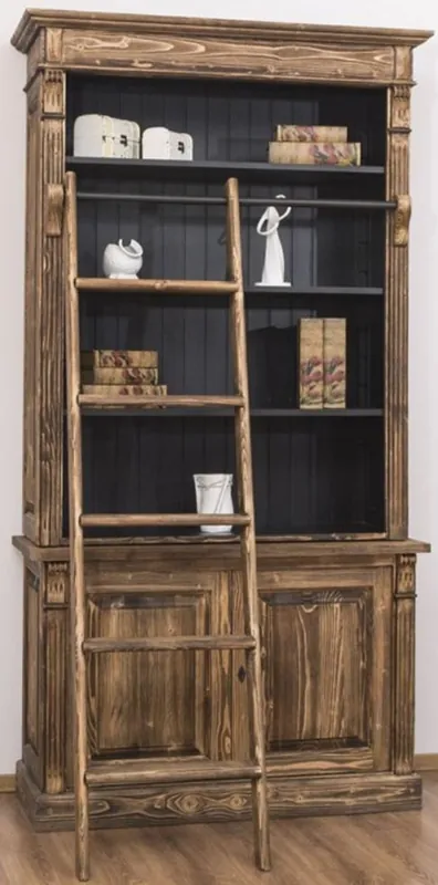 Markenprodukt Casa Padrino country style bookcase with ladder brown / black 120 x 51 x H. 228 cm - Solid Wood Cabinet - Shelving Cabinet - Living Room Cabinet - Office Cabinet - Country Style Furniture