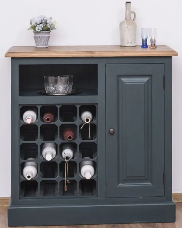 Direkt Vom Hersteller Casa Padrino country style wine cabinet with door gray blue / natural 90 x 41 x H. 90 cm - Country Style Furniture