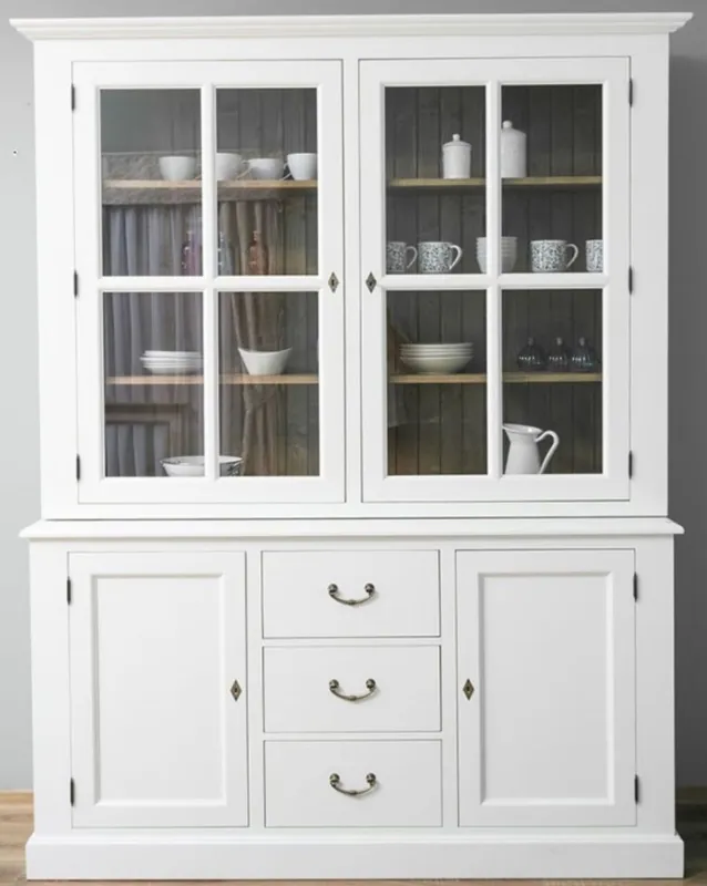 Sonderangebot Casa Padrino Country Style Kitchen Cabinet White / Brown 179 x 47 x H. 225 cm - Solid Wood Kitchen Cabinet with 4 Doors and 3 Drawers - Country Style Kitchen Furniture