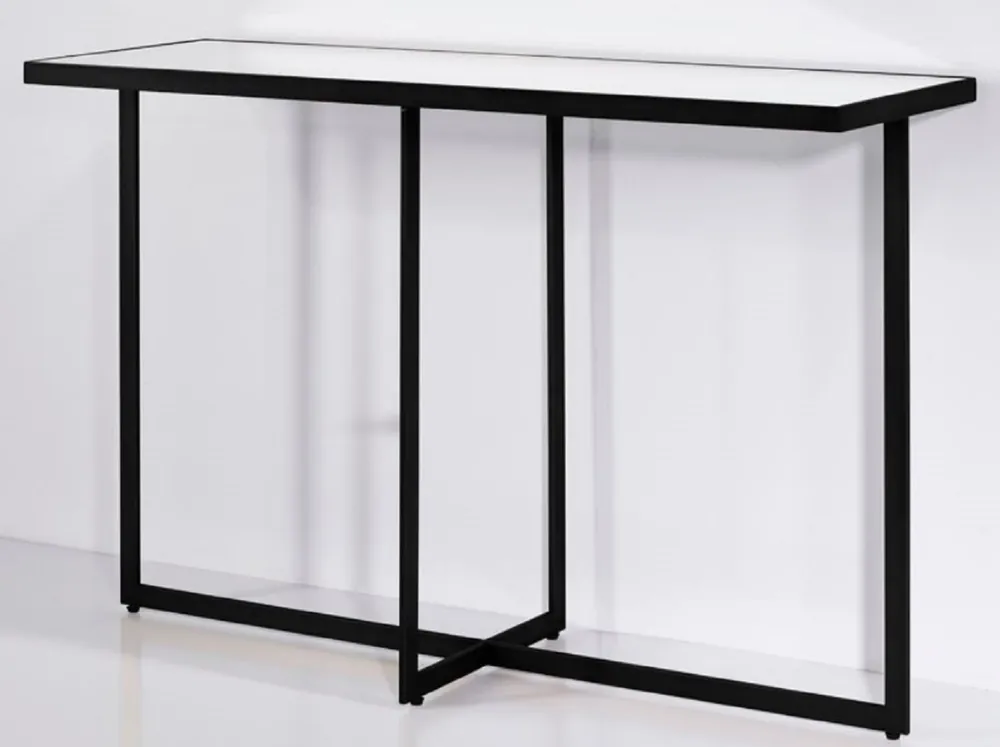 Casa Padrino Luxury Console Black 120 x 40 x H. 77 cm - Rectangular Metal Console Table with Mirror Glass - Living Room Furniture Preiswert