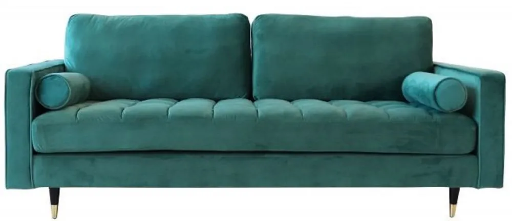 Preisreduziert Casa Padrino living room velvet sofa with cushions emerald green / black / brass 225 x 95 x H. 90 cm - Luxury living room furniture