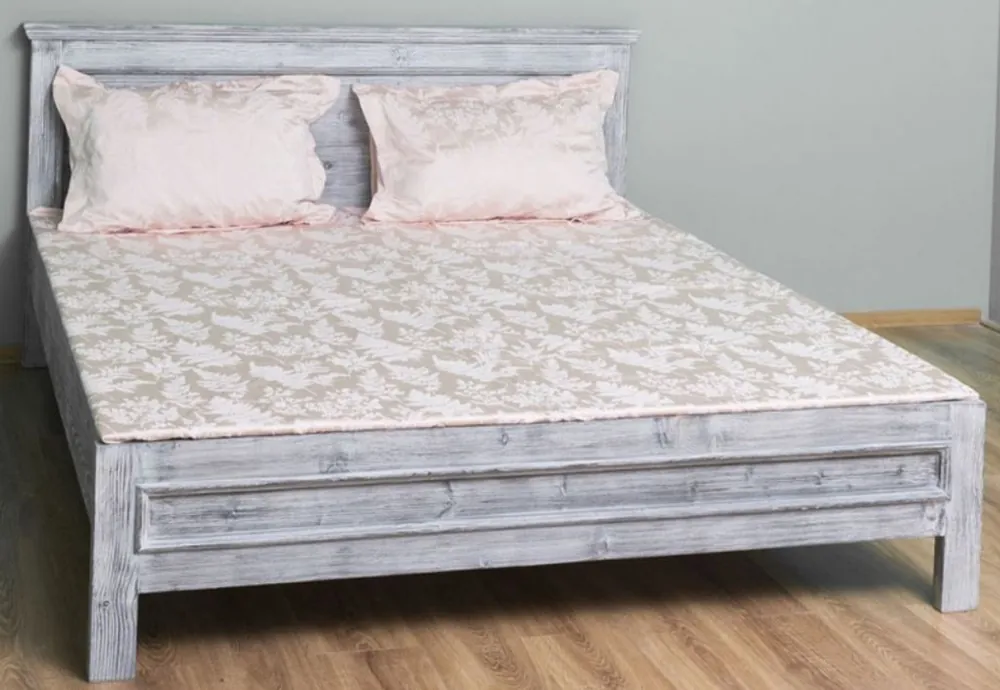 Nur Für Kurze Zeit Casa Padrino country style solid wood bed antique gray 160 x 200 x H. 93 cm - Solid Wood Double Bed - Country Style Bedroom Furniture