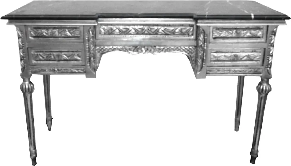 Sonderangebot Casa Padrino Baroque console silver with marble top and 5 drawers 126 x 43 x H79 cm - console table secretary - furniture