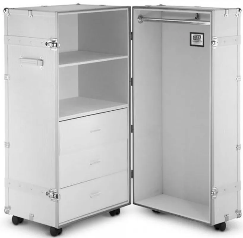 Mega-Angebot Casa Padrino luxury faux leather suitcase cabinet in vintage style white / silver 60 x 69 x H. 120 cm - Suitcase Cabinet with Wheels - Luxury Collection