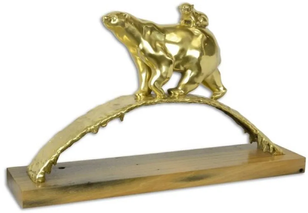 Casa Padrino luxury bronze sculpture polar bear gold / brown 85.3 x 19.8 x H. 49.9 cm - Gilded Bronze Figure with Wooden Base - Luxury Collection Must-Have