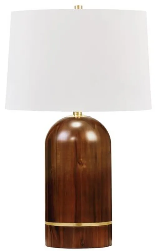Casa Padrino luxury table lamp brown / antique brass / white Ø 40.6 x H. 66 cm - Elegant Solid Wood Table Lamp with Round Linen Lampshade Bestseller