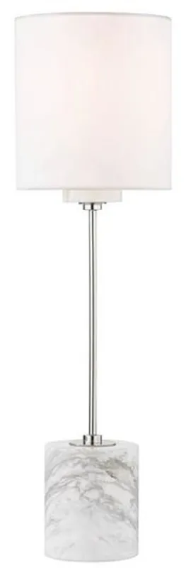 Bestseller Casa Padrino luxury table lamp silver / white Ø 15.9 x H. 55.9 cm - Modern round table lamp with lampshade made of faux silk and marble base
