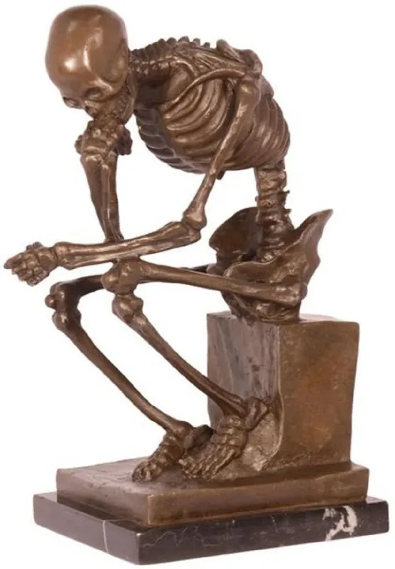 Casa Padrino decoration bronze figure the thinking skeleton bronze / black 16.8 x 13.1 x H. 24.6 cm - Bronze Sculpture - Decoration Figure Abverkauf