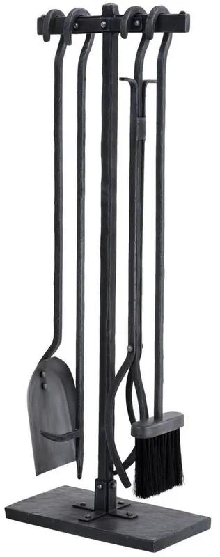 Casa Padrino luxury fireplace set antique zinc / black 15.5 x 29 x H. 78 cm - 4 piece fireplace set with stand - Fireplace Accessories Ausverkauf