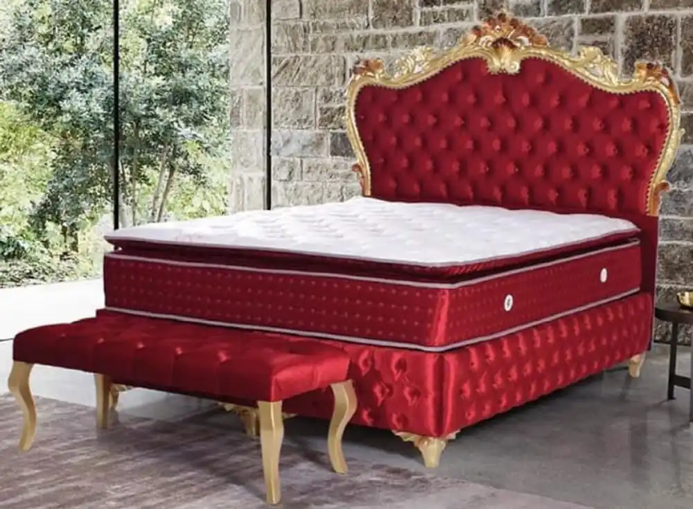 Casa Padrino baroque double bed red / gold - Ornate velvet bed with mattress - Baroque Style Bedroom Set - Bedroom Furniture Online Kaufen