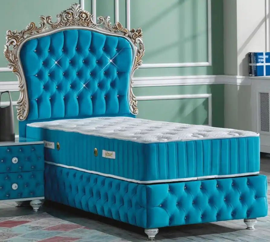 Neue Kollektion Casa Padrino baroque single bed turquoise / white / antique gold - Ornate Velvet Bed with Rhinestones and Mattress