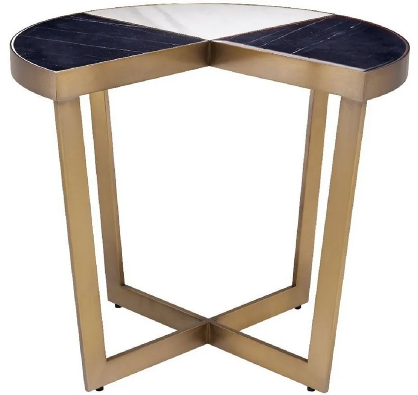 Casa Padrino luxury stainless steel side table with marble table top black / white / brass Ø 60 x H. 50.5 cm - Luxury Furniture Sale