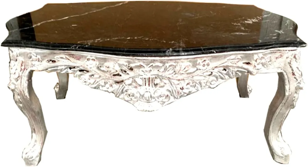 Abverkauf Casa Padrino baroque coffee table silver with black marble top - furniture living room table antique style