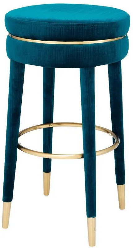Casa Padrino luxury bar stool blue / brass Ø 41 x H. 78 cm - Round Velvet Stool - Luxury Furniture Zertifiziert