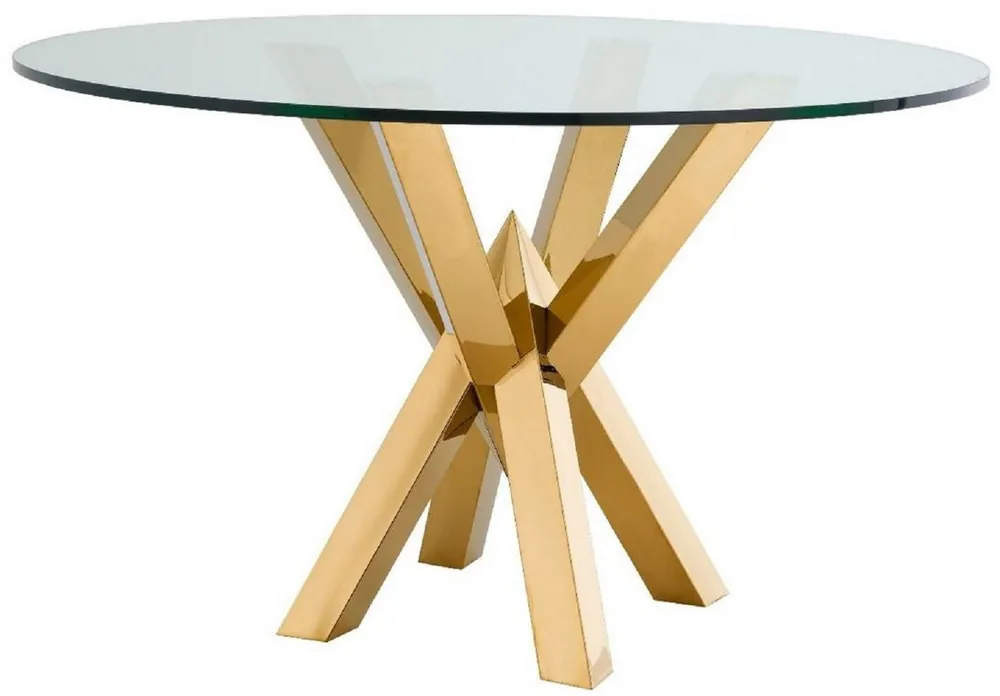 Finale Aktion Casa Padrino luxury dining table gold Ø 125 x H. 75 cm - Round stainless steel kitchen table with glass top - Luxury Dining Room Furniture