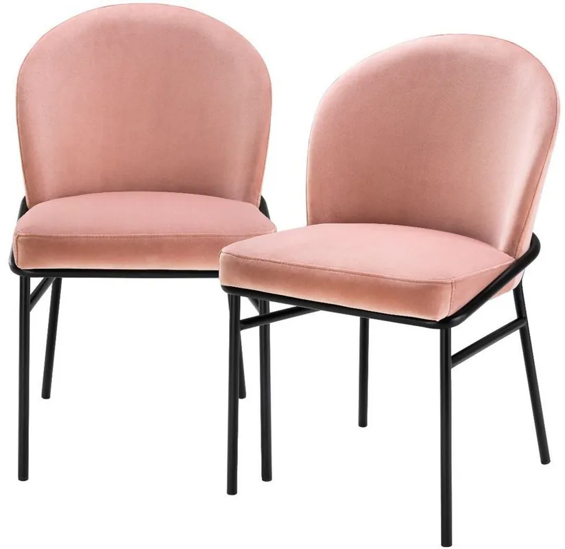 Casa Padrino luxury dining chairs pink / black 49 x 56 x H. 82 cm - Kitchen chairs with fine velvet - Dining Room Set Garantierte Lieferung