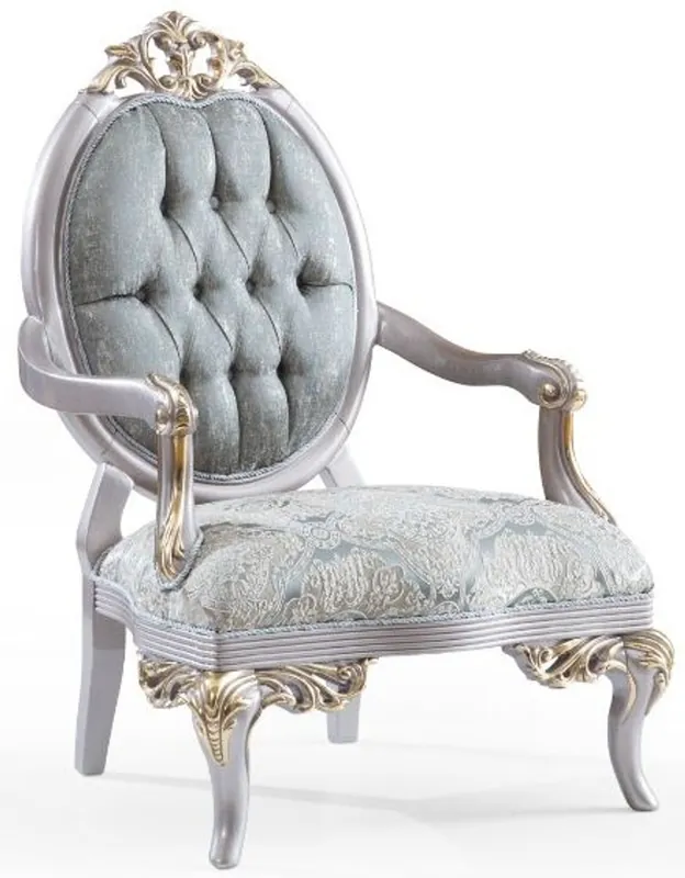 Casa Padrino luxury baroque armchair turquoise / silver / gold 83 x 82 x H. 119 cm - Noble Living Room Armchair in Baroque Style Top-Seller
