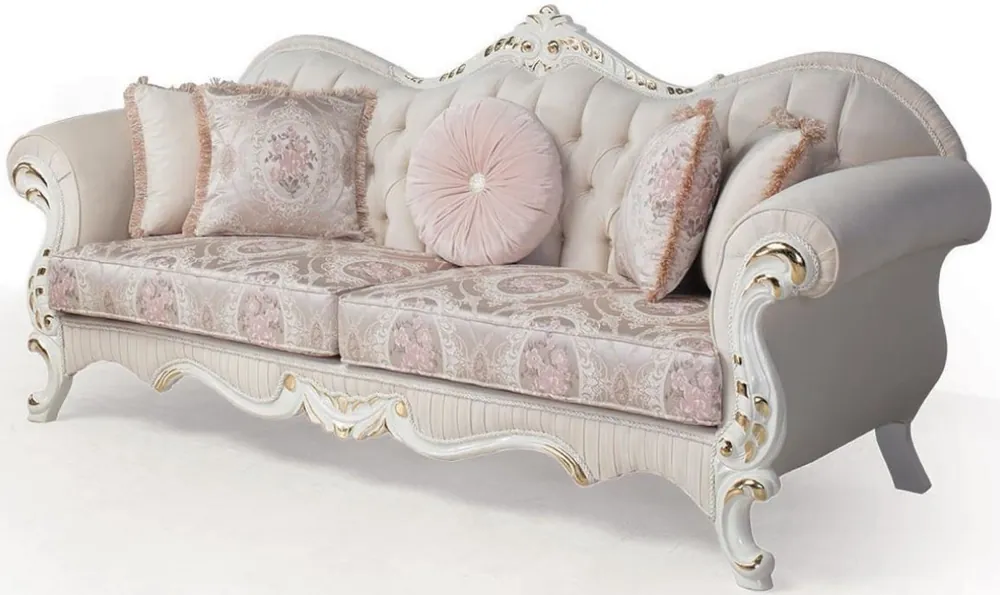 Kracherpreis Casa Padrino luxury baroque sofa pink / white / gold 237 x 90 x H. 99 cm - Living room couch with decorative pillows - Baroque Furniture