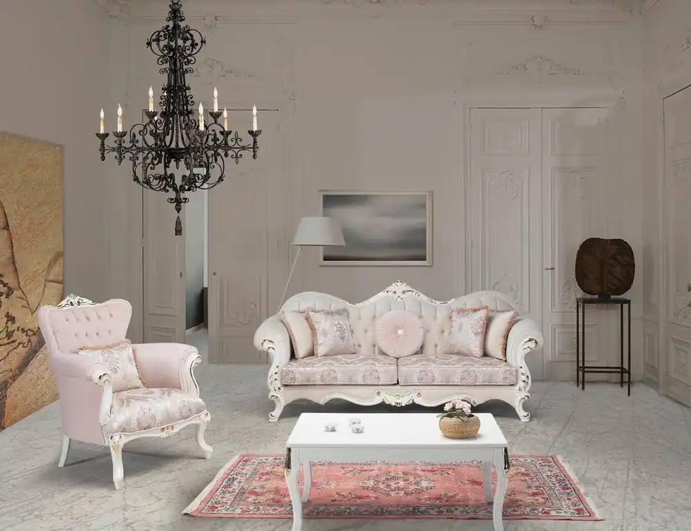 Sonderangebot Casa Padrino luxury baroque living room set pink / white / gold - 2 Sofas & 2 Armchairs & 1 Coffee Table - Living room furniture in baroque style - Noble & Ornate