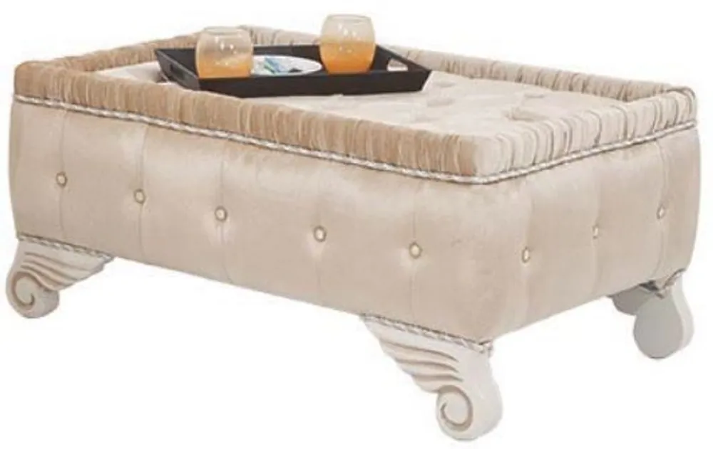 Neuheit Casa Padrino luxury baroque stool beige / white 100 x 63 x H. 46 cm - Stool with fine velvet fabric - Living Room Furniture in Baroque Style