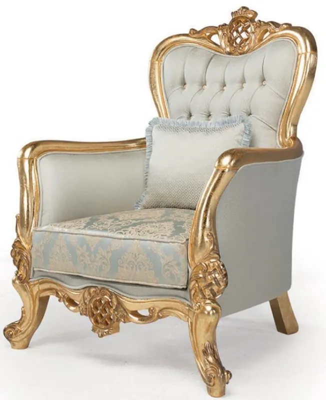 Casa Padrino luxury baroque armchair light blue / turquoise / gold 93 x 73 x H. 120 cm - Living room armchair with decorative pillow - Baroque Living Room Furniture Schnäppchen