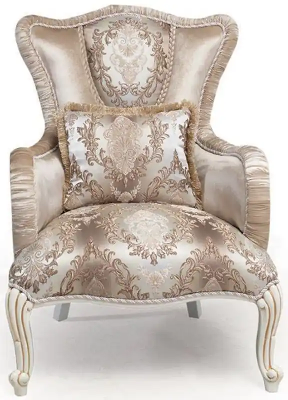 Casa Padrino luxury baroque armchair with pillow beige / white / gold 83 x 96 x H. 102 cm - Baroque Living Room Furniture Sale
