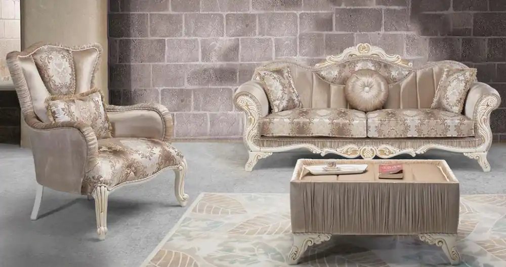 Casa Padrino luxury baroque living room set beige / white / gold - 2 Sofas & 2 Armchairs & 1 Side Table - Ornate Living Room Furniture in Baroque Style Preisknaller