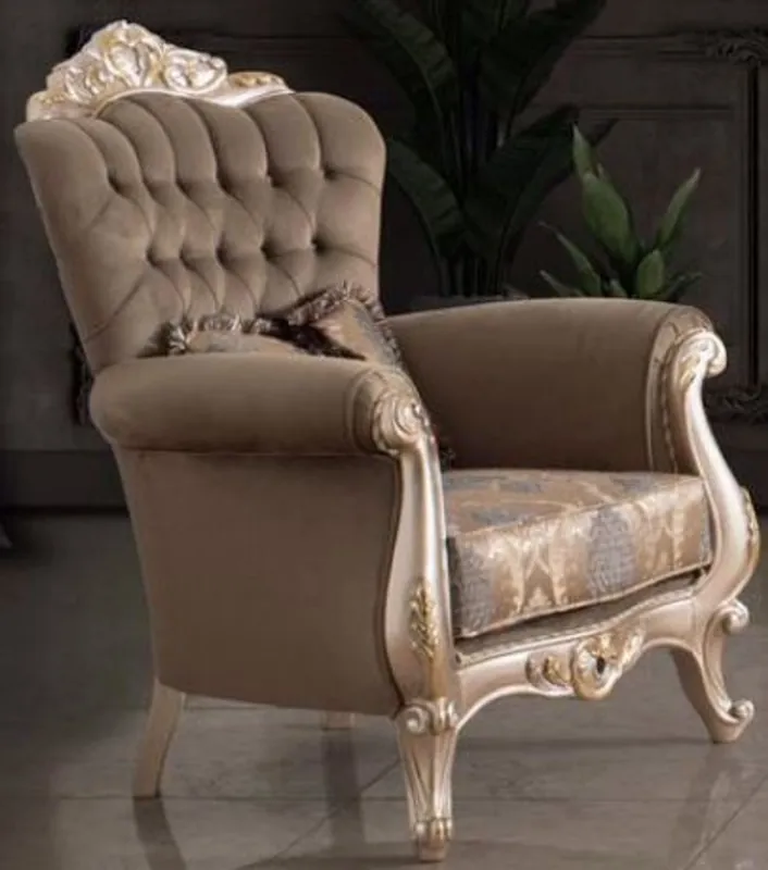 Begrenztes Angebot Casa Padrino luxury baroque living room armchair with pillow taupe / bronze / gold 95 x 75 x H. 120 cm - Baroque Furniture