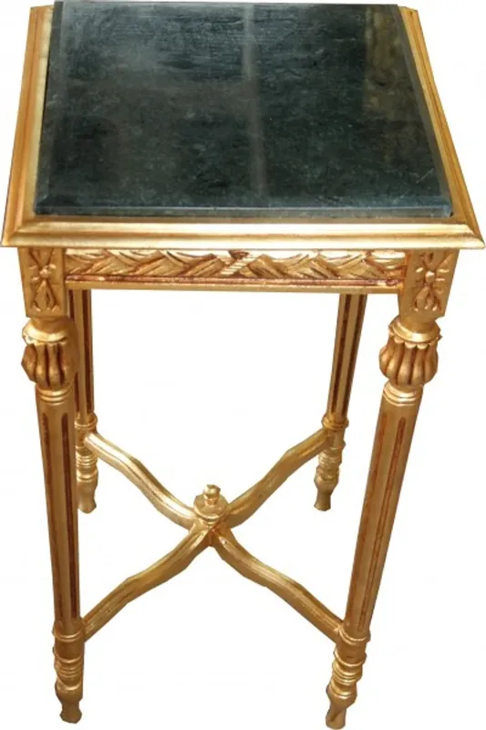Casa Padrino Baroque side table Square gold with green marble plate 40 x 40 x H 72.5 cm Antique style telephone table Super-Preis