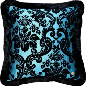 Nur Heute Luxury pillow Pompöös by Casa Padrino by Harald Glööckler Elegance Collection baroque pattern black / turquoise 50 x 50 cm - luxury pillow